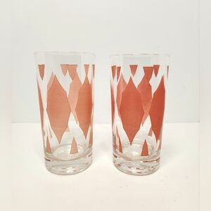 MCM Red Atomic Diamond Pattern Highball Glasses Set of 2